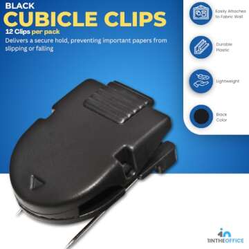 1InTheOffice Cubicle Clips, Black, 12/Pack for Easy Organization