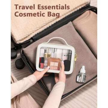 Soimeat Clear Makeup Bag, Portable Travel Cosmetic Bags, Multipurpose Leather Toiletry Bag with Zipper, Waterproof Transparent Cosmetic Organizer for Women, Medium, Beige