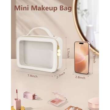Soimeat Clear Makeup Bag, Portable Travel Cosmetic Bags, Multipurpose Leather Toiletry Bag with Zipper, Waterproof Transparent Cosmetic Organizer for Women, Medium, Beige
