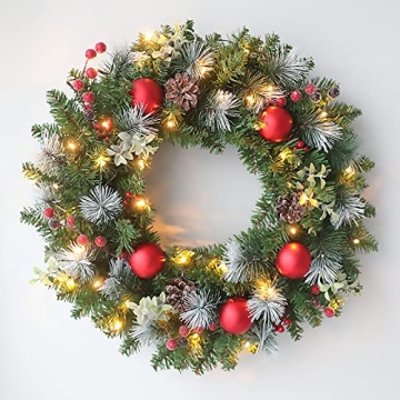 Light-Up Christmas Wreath 20 Inch Decorated with Ornaments