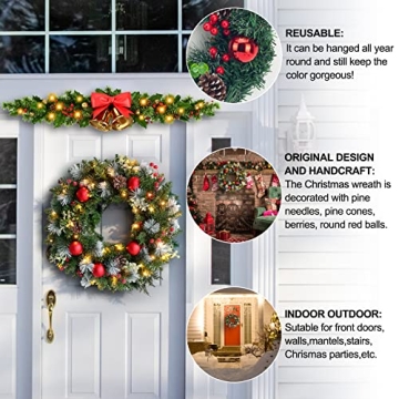 Light-Up Christmas Wreath 20 Inch Decorated with Ornaments
