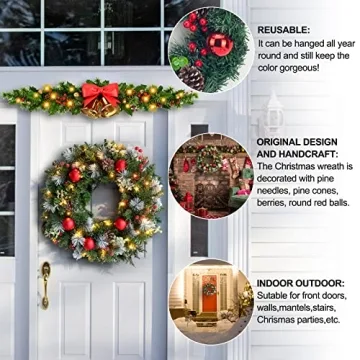 Light-Up Christmas Wreath 20 Inch Decorated with Ornaments