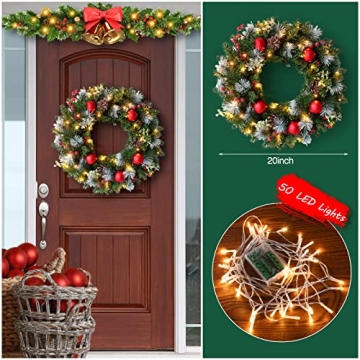 Light-Up Christmas Wreath 20 Inch Decorated with Ornaments