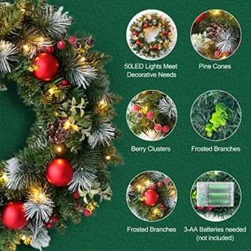 Light-Up Christmas Wreath 20 Inch Decorated with Ornaments