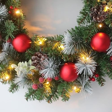 Light-Up Christmas Wreath 20 Inch Decorated with Ornaments