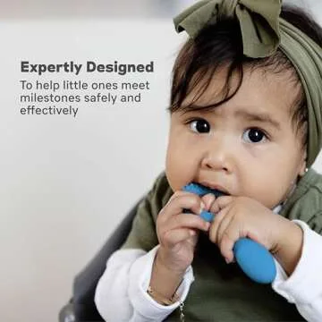 ezpz Oral Development Tools - 3 Months+ (3 Pack in Blue) - Non-Slip Loop, Smile and Stick, 100% Silicone Tools to Practice Feeding + Chewing - Sensory Bumps - Dishwasher Safe