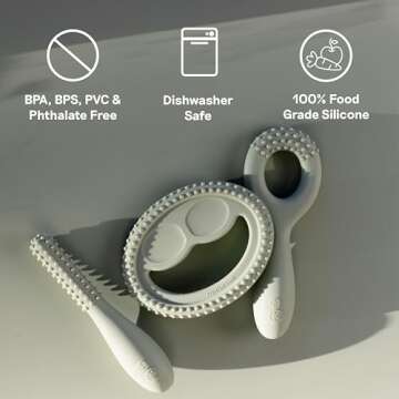 ezpz Oral Development Tools - 3 Months+ (3 Pack in Blue) - Non-Slip Loop, Smile and Stick, 100% Silicone Tools to Practice Feeding + Chewing - Sensory Bumps - Dishwasher Safe