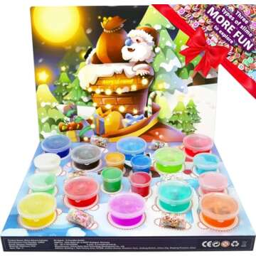 PANSHAN Fidget Advent Calendar 2024 3 Types Slime Christmas Countdown Calendar Toys Holiday Set 24 Days Xmas Surprise Gift Toys for Kids Girls Boys Ages 3 4 5 6 7 8 9+, Blue
