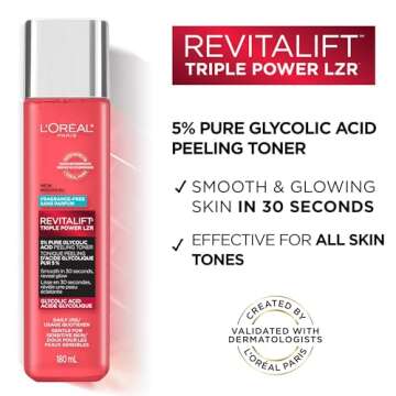 L'Oreal Paris Revitalift 5% Pure Glycolic Acid Peeling Toner with Aloe Vera, Alcohol Free, Fragrance Free 6 fl oz