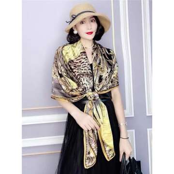 Amymode Apexmode Silk Like Scarf Women Scarf 51'' x 51'' Fashion Pattern Large Square Satin Shawl Pa...