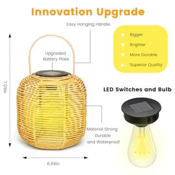 HPC Decor 2 PK Solar Lanterns - Rattan Outdoor Lighting for Garden and Patio