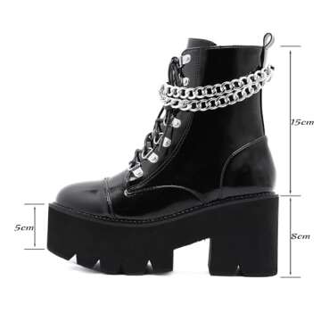 rui yue Womens Platform Boots Round Toe Chunky Ankle Boots Punk Boots Lace Up&Zipper Combat Boots