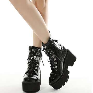 rui yue Womens Platform Boots Round Toe Chunky Ankle Boots Punk Boots Lace Up&Zipper Combat Boots