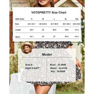 VOTEPRETTY Womens' 2023 Summer Babydoll Mini Casual Loose Boho Vacation V Neck Puff Sleeve Swing Floral Dresses(White Floral,S)