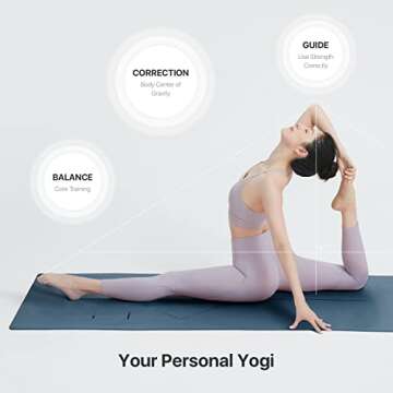 Keep Yoga Mat with Alignment Lines- 5mm Thick Non Slip Anti-Tear Fitness Mat for Hot Yoga, Pilates & Stretching Home Gym Workout,Navy Blue