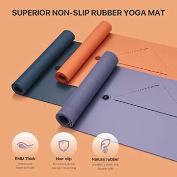 Keep Yoga Mat with Alignment Lines- 5mm Thick Non Slip Anti-Tear Fitness Mat for Hot Yoga, Pilates & Stretching Home Gym Workout,Navy Blue