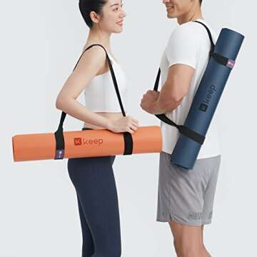 Keep Yoga Mat with Alignment Lines- 5mm Thick Non Slip Anti-Tear Fitness Mat for Hot Yoga, Pilates & Stretching Home Gym Workout,Navy Blue