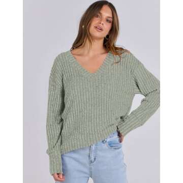 ANRABESS Long Sleeve Shirts for Women V Neck Casual Fall Tops Loose Fit Lightweight Sweaters Tunic F...