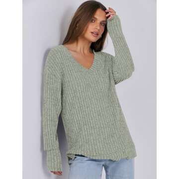 ANRABESS Women's V Neck Casual Long Sleeve Sweater