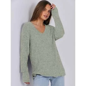 ANRABESS Women's V Neck Casual Long Sleeve Sweater