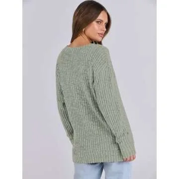 ANRABESS Women's V Neck Casual Long Sleeve Sweater