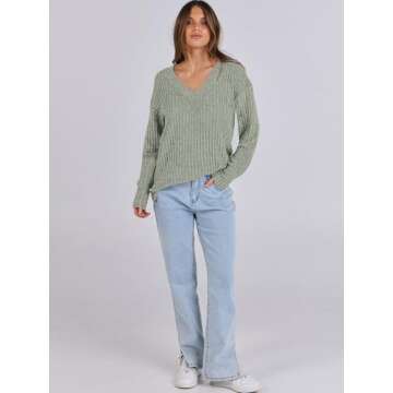 ANRABESS Women's V Neck Casual Long Sleeve Sweater