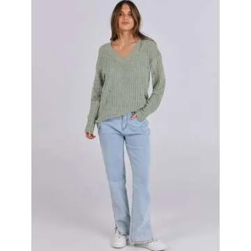 ANRABESS Women's V Neck Casual Long Sleeve Sweater