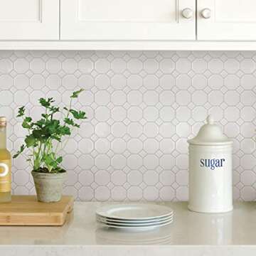 InHome NH2958 Octagon Peel Stick Backsplash Tiles, White & Off-White