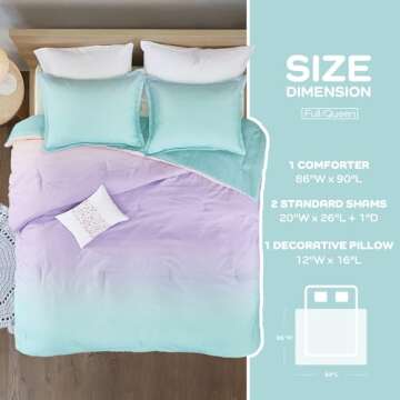 MI ZONE Twin Comforter Set Reversible Bed Comforter Metallic Glitter Ombre Printed for Dorm College Girls, All Season Bedding Set, Sham & Toss Pillow