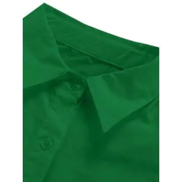LYANER Women's Casual Shirts Dress Collar V Neck Button Down Loose Long Sleeve Mini Dresses Green X-Large