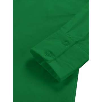 LYANER Women's Casual Shirts Dress Collar V Neck Button Down Loose Long Sleeve Mini Dresses Green X-Large