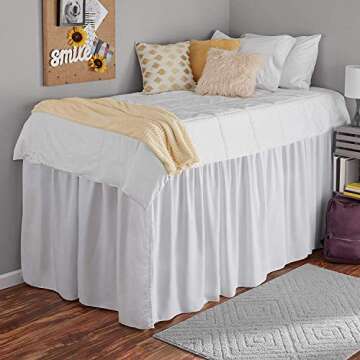 Cottingon,Dorm Room Bed Skirt,100% Microfiber,White Solid -Twin XL /32" Drop