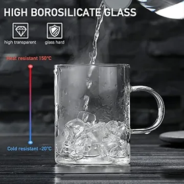Glass Coffee Mugs Set of 6, Aoeoe 15 oz Large Coffee Mug, Wide Mouth Glass Mugs, Mocha Hot Beverage Mugs, Clear Espresso Cups with Handle, Glass Cup for Hot or Cold Latte, Cappuccino, Tea, Juice, Beer