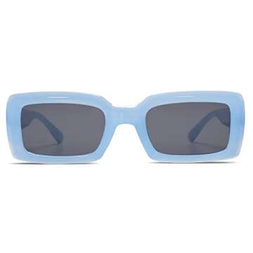 Allarallvr Trendy Rectangle Sunglasses for Women Men Vintage 90's Square Shades Thick Frame Nude Sun...