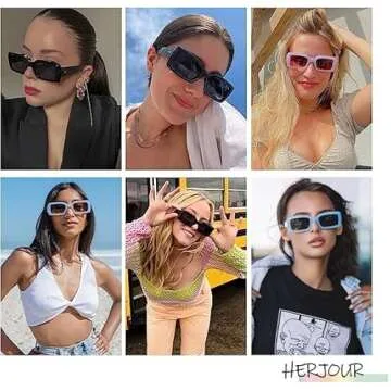 Allarallvr Trendy Rectangle Sunglasses for Women Men Vintage 90's Square Shades Thick Frame Nude Sunnies Sunglasses AR82002, Blue