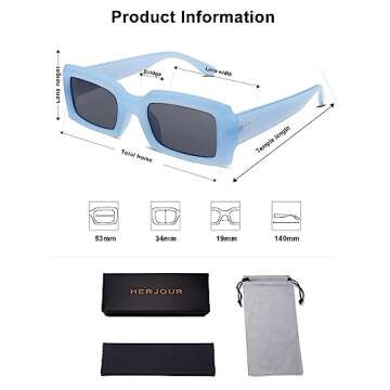 Allarallvr Trendy Rectangle Sunglasses for Women Men Vintage 90's Square Shades Thick Frame Nude Sunnies Sunglasses AR82002, Blue