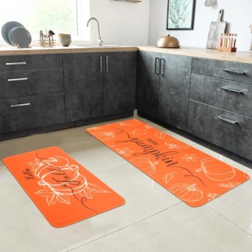 Hello Pumpkin Harvest Themed Kitchen Mats Set of 2