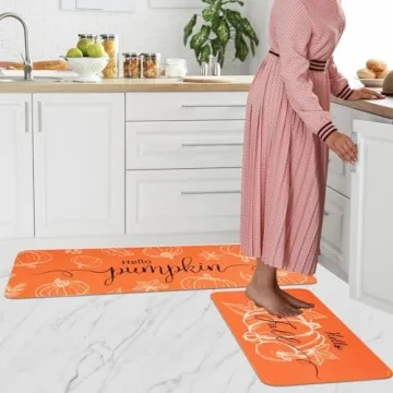 Hello Pumpkin Harvest Themed Kitchen Mats Set of 2