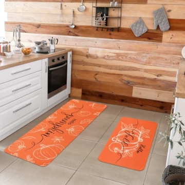 Hello Pumpkin Harvest Themed Kitchen Mats Set of 2