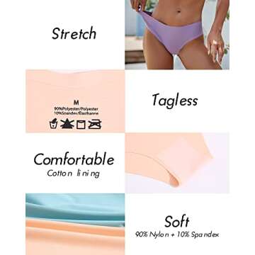ROSYCORAL Women’s Seamless Underwear Soft Stretch Briefs Invisibles Hipster V Cut cheeky No Show Bikini Panties 5 pack XS-L (S)