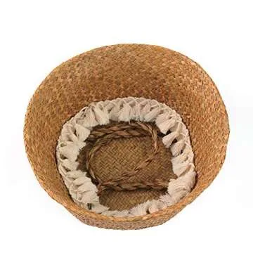 BlueMake Boho Woven Seagrass Belly Basket for Storage Plant Basket or Toy Basket Living Bathroom (Medium, Beige)