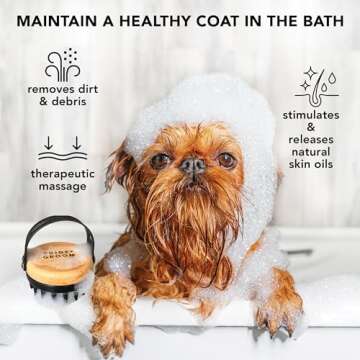 Pride and Groom Bath Brush – Dog Brush with Silicone Teeth & Bamboo Base to Release Debris & Under...