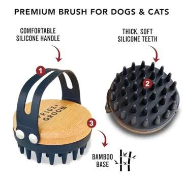 Pride and Groom Bath Brush – Dog Brush with Silicone Teeth & Bamboo Base to Release Debris & Undercoat, Stimulate Natural Skin Oils, Detangle, & Massage in and out of Tub for Healthy Coat