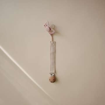 mushie Linen Baby Pacifier Clip Holder | Soft Fabric Strap, 2-Pack (Olive/Shifting Sand)