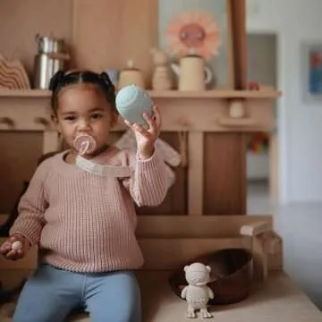 mushie Linen Baby Pacifier Clip Holder | Soft Fabric Strap, 2-Pack (Olive/Shifting Sand)