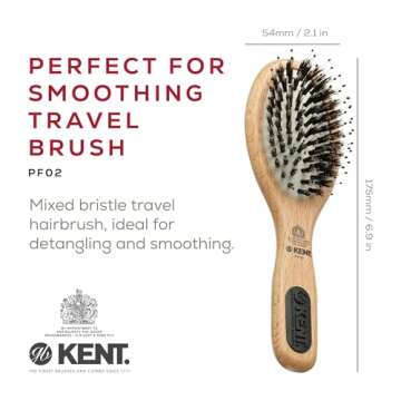 Kent PF02 Small Cushion Detangler Brush – Boar Bristle & Nylon Mix for Smoothing and Straightening...