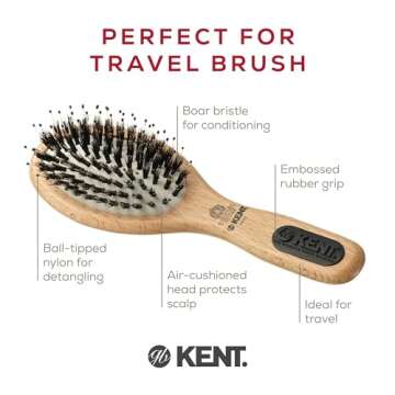 Kent PF02 Small Cushion Detangler Brush – Boar Bristle & Nylon Mix for Smoothing and Straightening Oval Wood Paddle for Medium to Long Hair