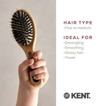 Kent PF02 Small Cushion Detangler Brush – Boar Bristle & Nylon Mix for Smoothing and Straightening Oval Wood Paddle for Medium to Long Hair