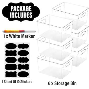 Clear Plastic Storage Bins with Labels, Home Laundry Room Freezer Refrigerator Pantry Organizers and...