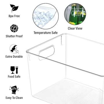 Clear Plastic Storage Bins with Labels, Home Laundry Room Freezer Refrigerator Pantry Organizers and Storage Containers Fridge Organizer Bathroom Organization Cabinet Medicine Bin for organizing